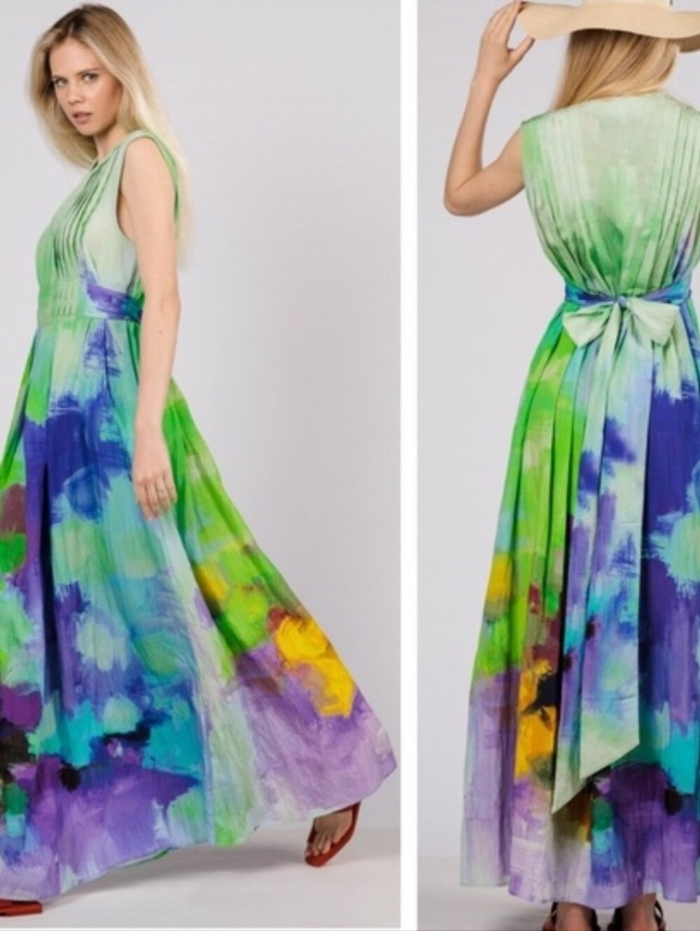 Psofia Vasquez De Castro Sleeveless Lilac Watercolor Maxi Dress M